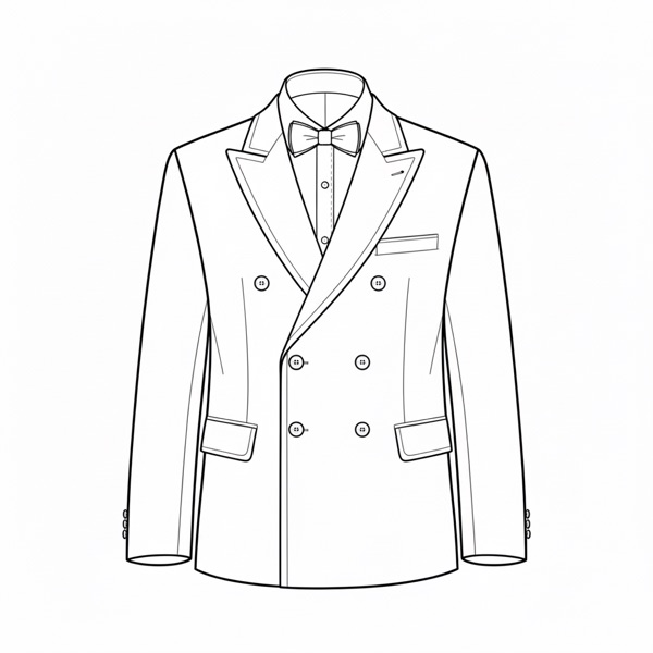 Tuxedo Style: #MT-7 Six Button Double Breasted with Two Button Closing Peak Lapel with Satin Lower Piping Pocket